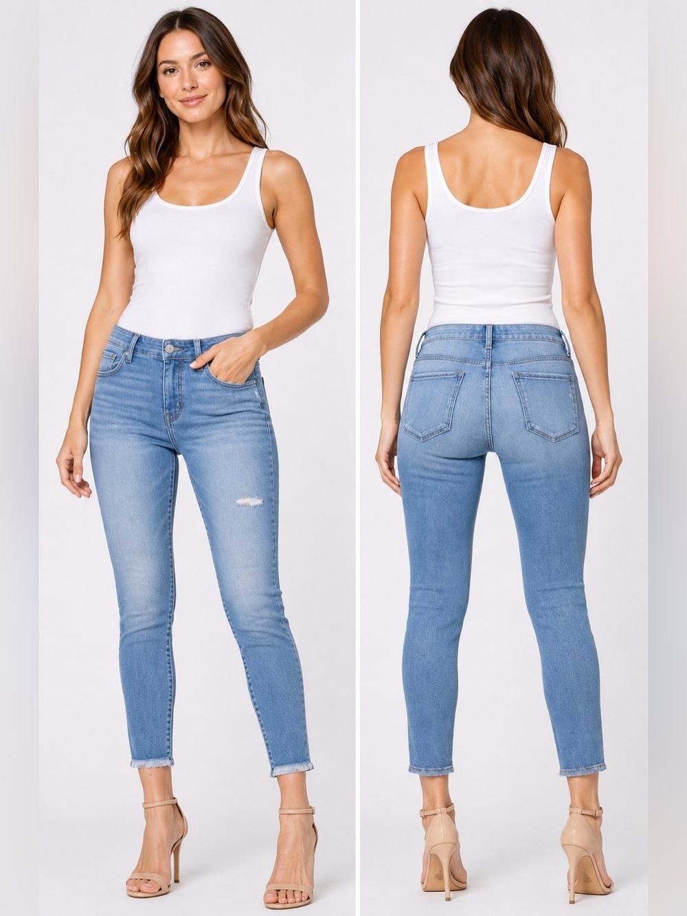 Flying Monkey Distressed
Waistband Ankle Jeans
Button Fly High Rise Size 27